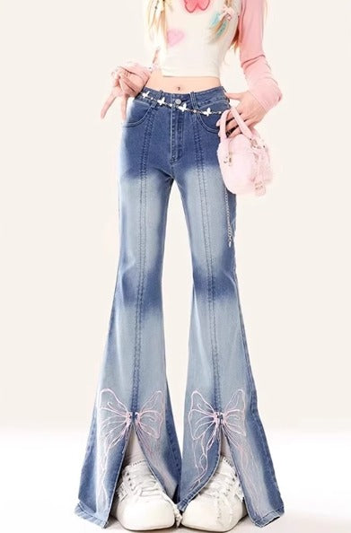 Aesthetic Embroidery Baggy Denim Flare Jeans Streetwear Mssza