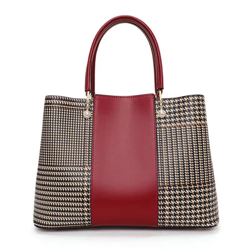 High-Capacity Cowhide Fashionable Contrasting Color Handbag Mssza