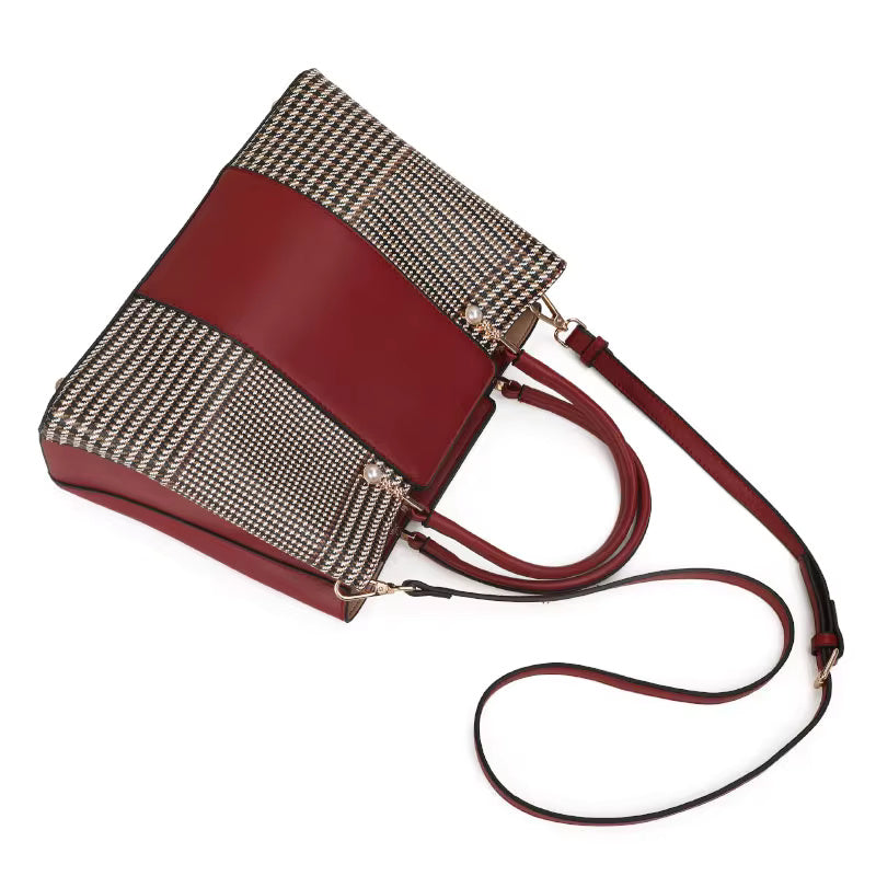 High-Capacity Cowhide Fashionable Contrasting Color Handbag Mssza