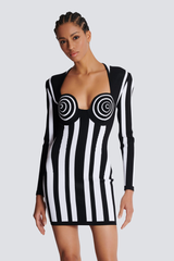Allison Long Sleeve Striped Knit Mini Dress Mssaz Desses