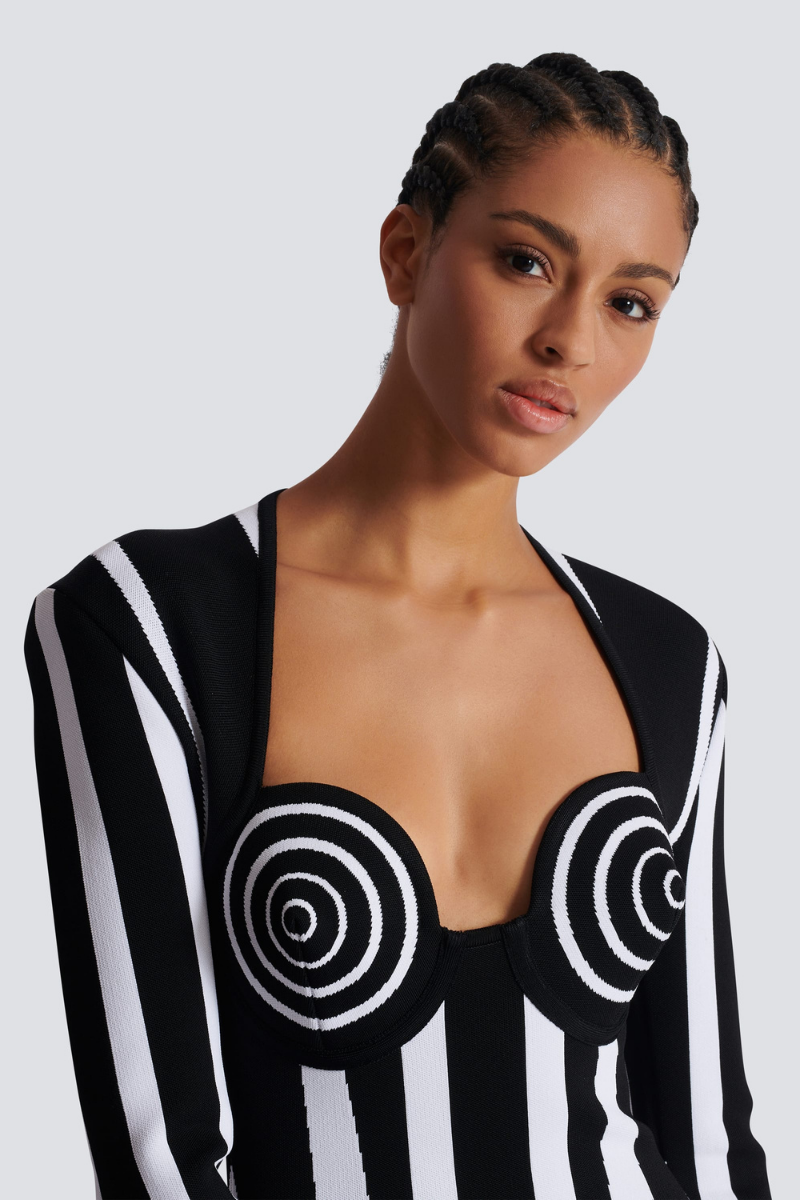 Allison Long Sleeve Striped Knit Mini Dress Mssaz Desses