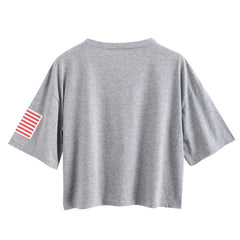 American Flag Print Casual Letter Short Tops Mssza