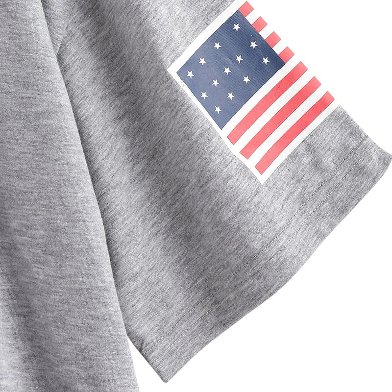 American Flag Print Casual Letter Short Tops Mssza