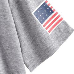 American Flag Print Casual Letter Short Tops Mssza