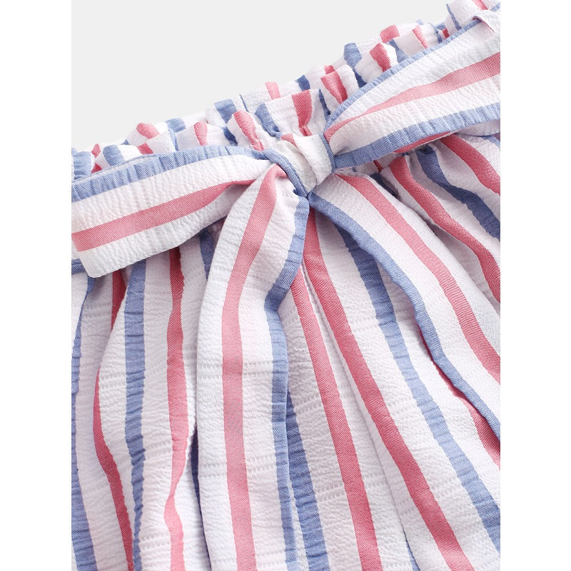 American Flag Stripes Off Shoulder Two Pieces Set Mssza