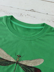 Animal Dragonfly Slogan Print Short Sleeve O-neck T-Shirt Mssza