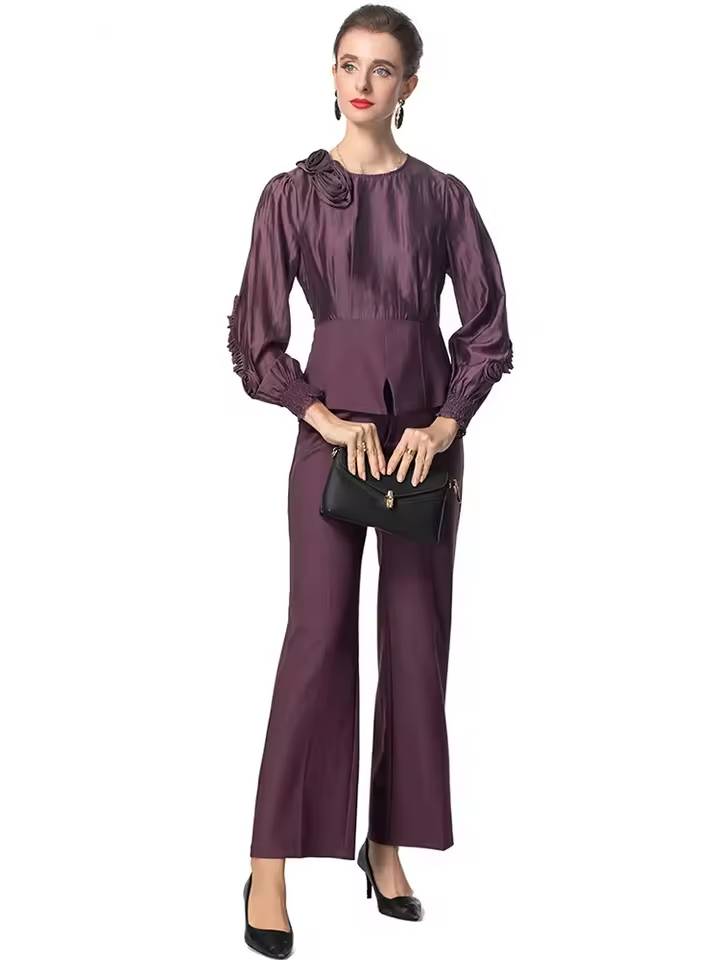 Appliques Long Sleeved Tops And Straight Pants 2 piece set Mssza