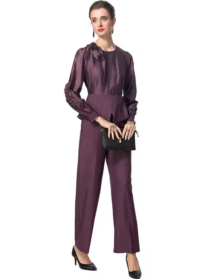 Appliques Long Sleeved Tops And Straight Pants 2 piece set Mssza