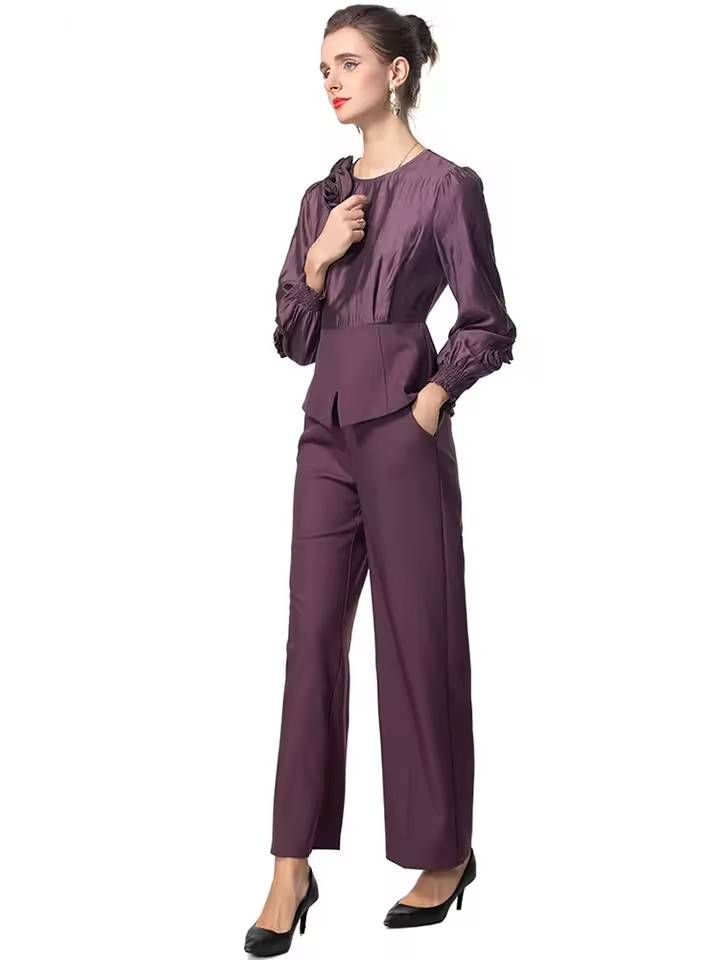 Appliques Long Sleeved Tops And Straight Pants 2 piece set Mssza