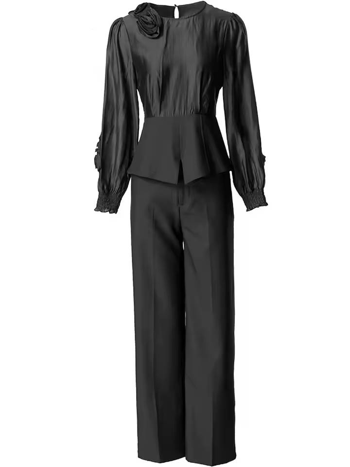 Appliques Long Sleeved Tops And Straight Pants 2 piece set Mssza