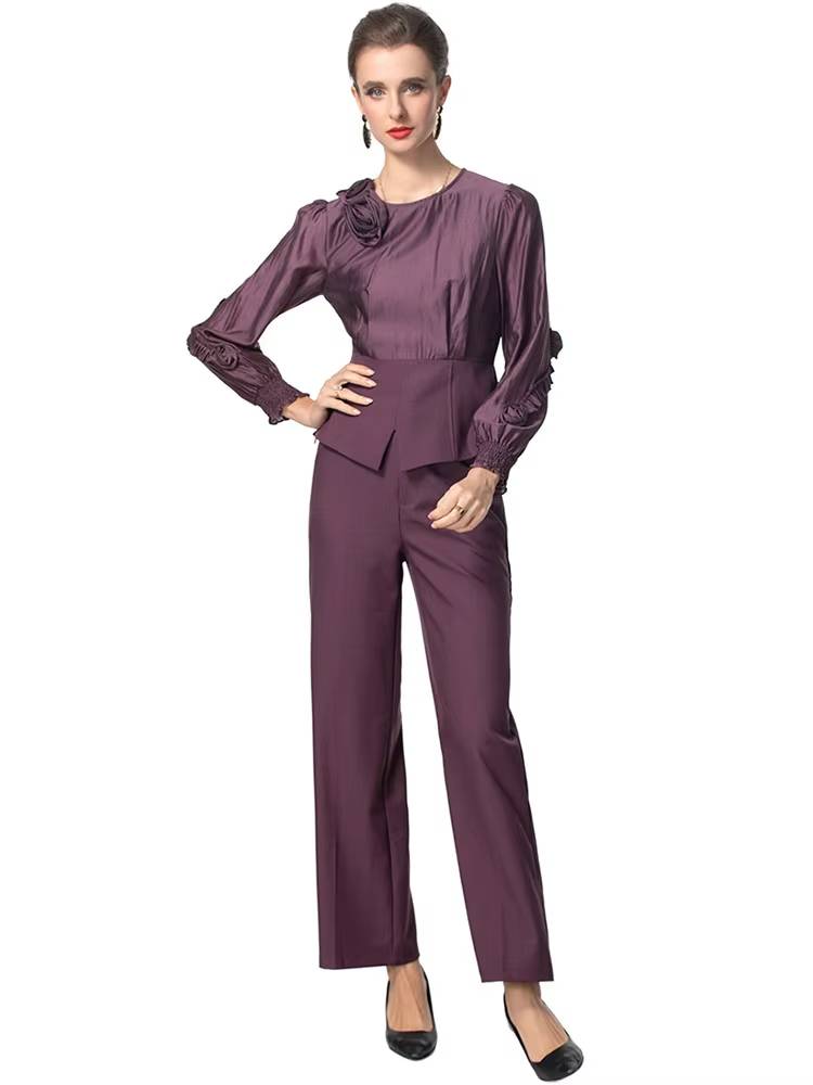Appliques Long Sleeved Tops And Straight Pants 2 piece set Mssza