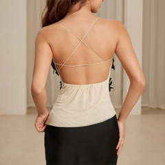 Strapless Sleeveless Tunic Spliced Appliques Vest Top Mssza