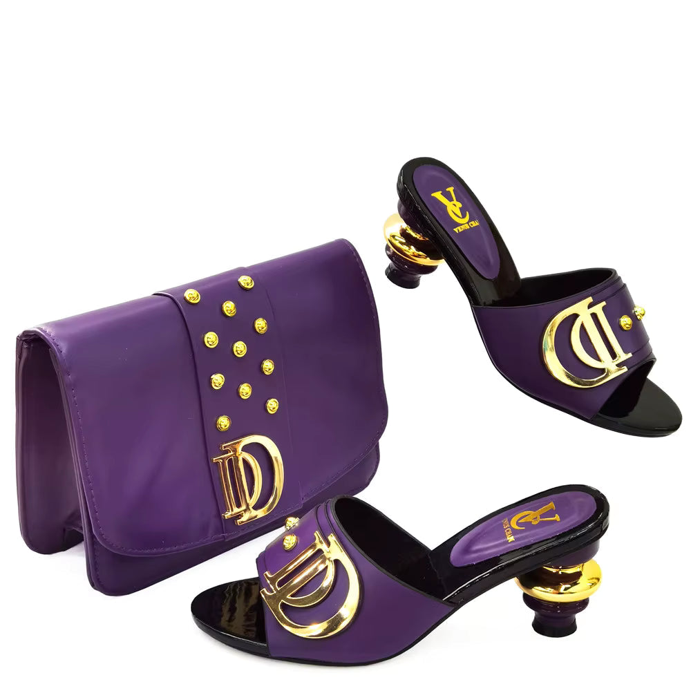 Artificial Leather Round Toe Matching Bags Wedding Shoes Mssza