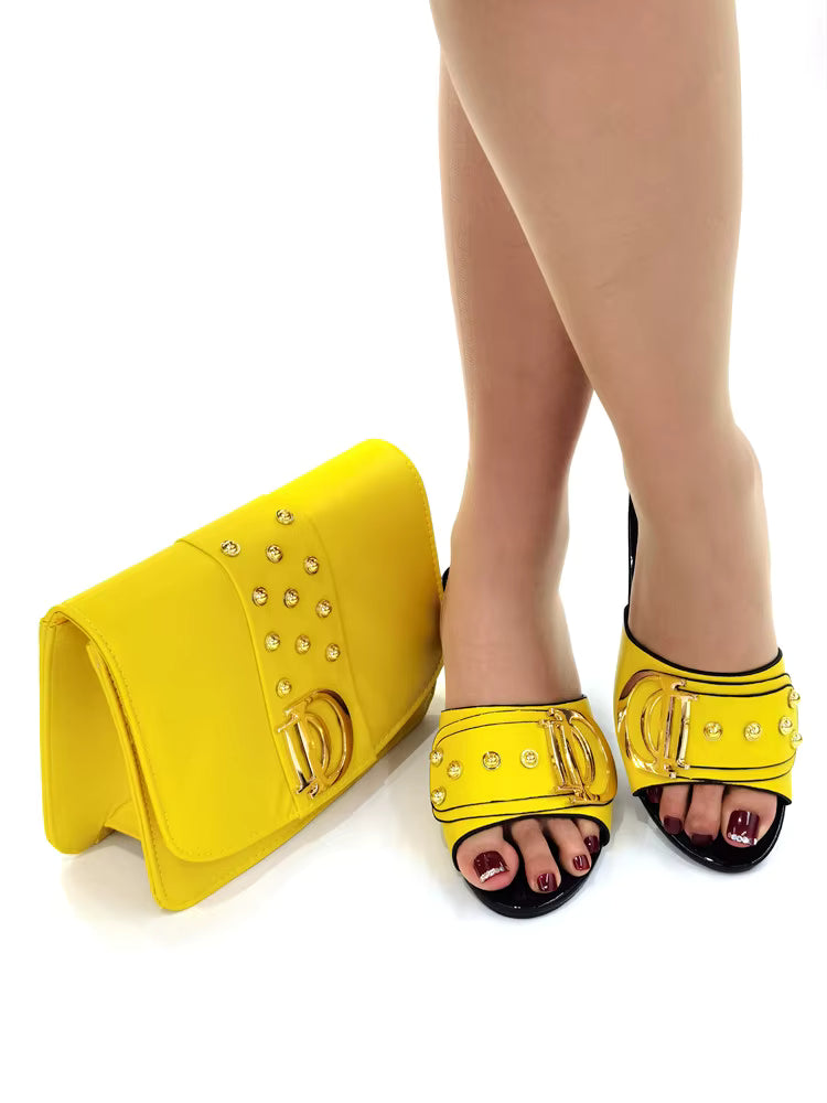 Artificial Leather Round Toe Matching Bags Wedding Shoes Mssza