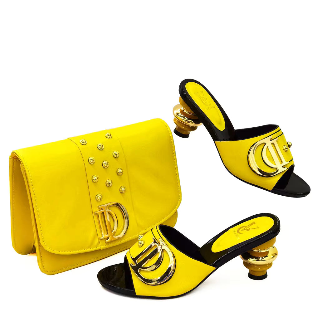 Artificial Leather Round Toe Matching Bags Wedding Shoes Mssza