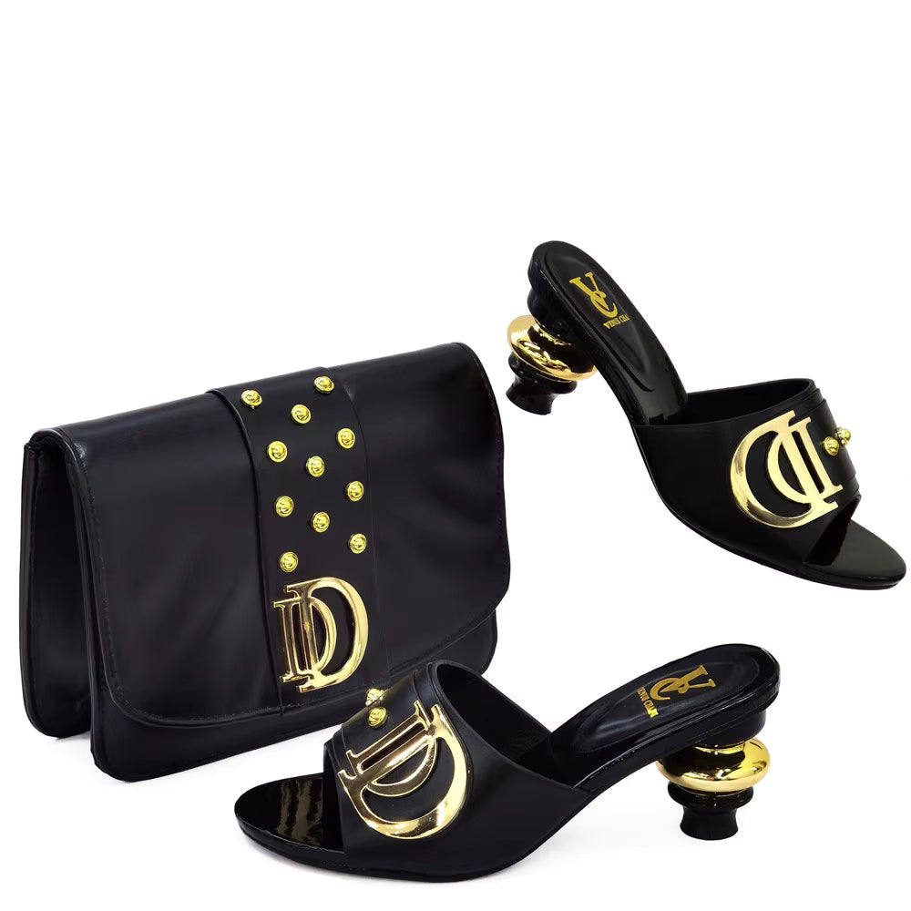 Artificial Leather Round Toe Matching Bags Wedding Shoes Mssza