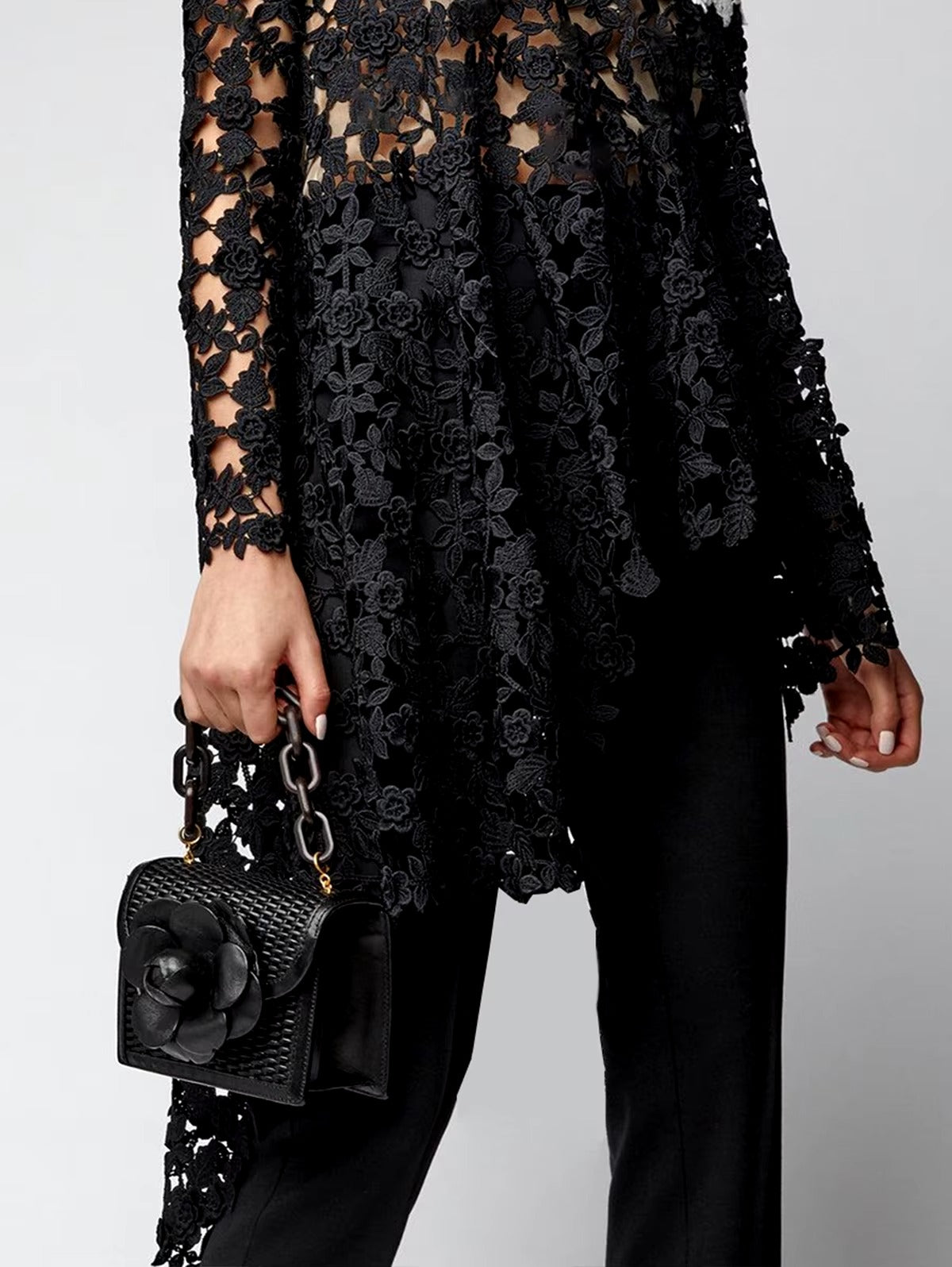 Asymmetrical Long Sleeve Irregular Floral Stand Collar Loose Blouse Mssza