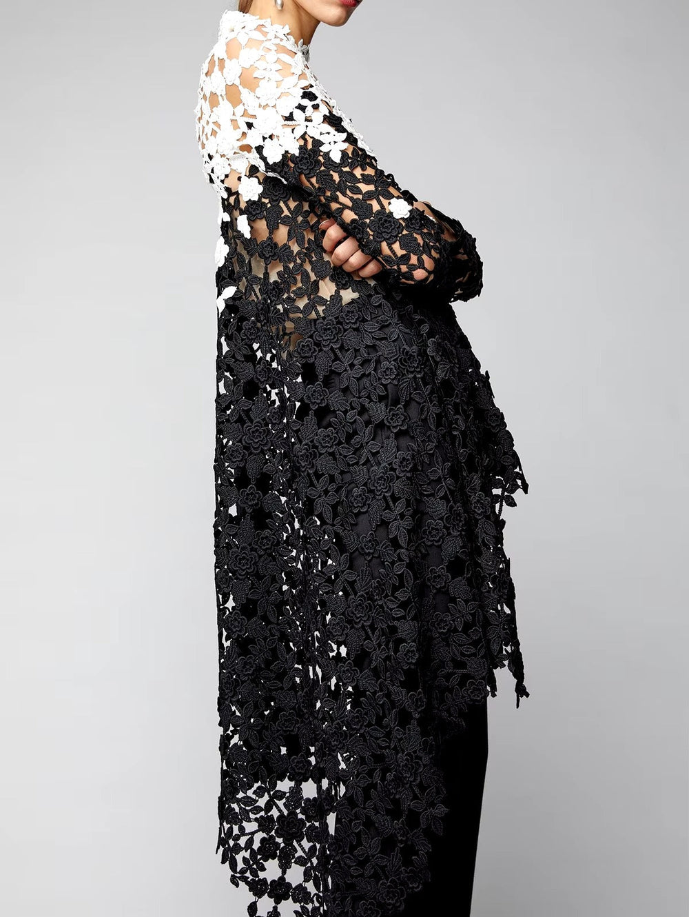 Asymmetrical Long Sleeve Irregular Floral Stand Collar Loose Blouse Mssza