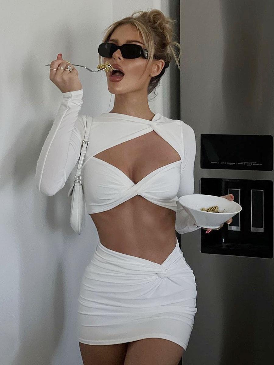 Asymmetrical Pleated Long Sleeve Street Wear Two Piece Set Mssza