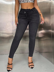 Asymmetrical Waist Slim Fit High Stretch Pencil Pants Skinny Jeans Mssza