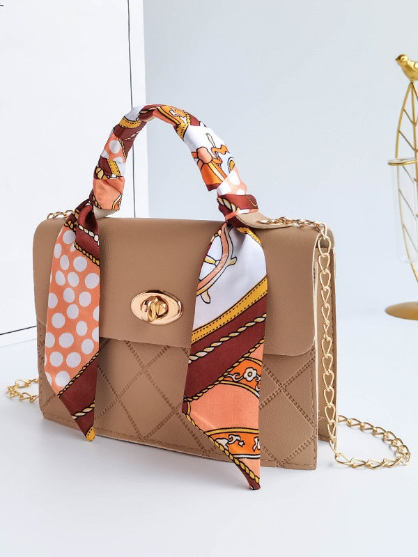 Attractive Silk Scarf Rhombus Lattice Handbags Mssza
