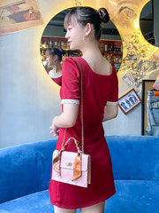 Attractive Silk Scarf Rhombus Lattice Handbags Mssza
