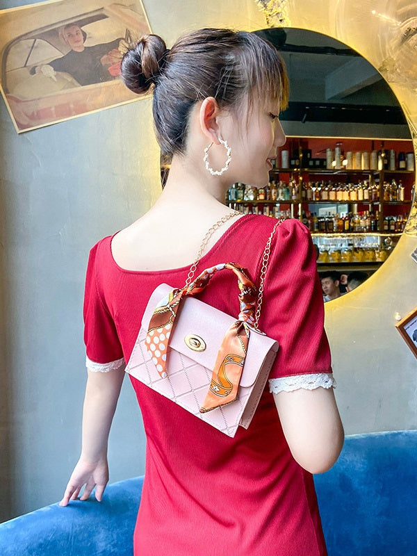 Attractive Silk Scarf Rhombus Lattice Handbags Mssza