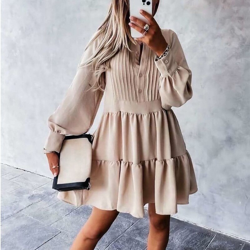 O Neck Button Draped Party A-Line Mini Dress Mssaz Desses