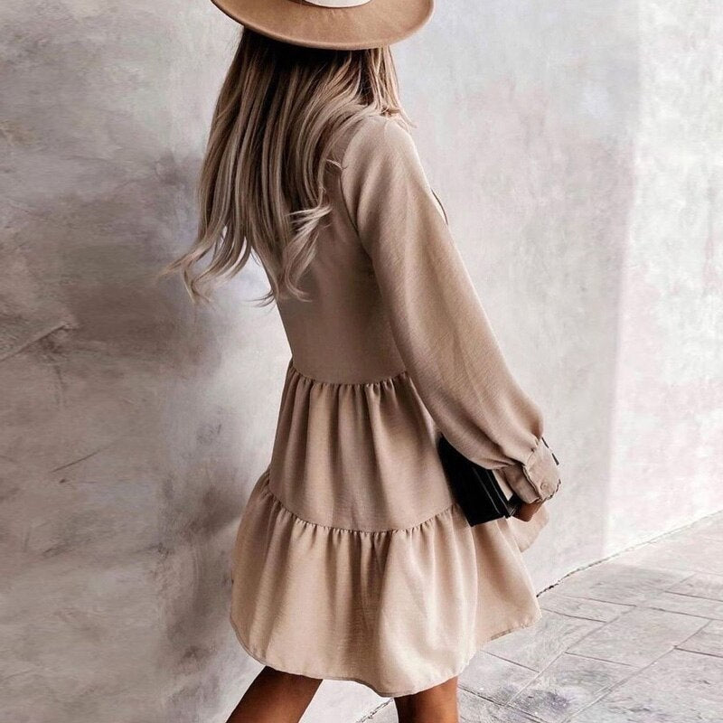 O Neck Button Draped Party A-Line Mini Dress Mssaz Desses