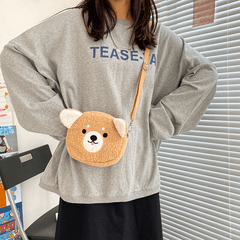 Autumn and winter new cute ugly soft girl plush small bag funny cat bear sheep bag shoulder messenger bag Mssza