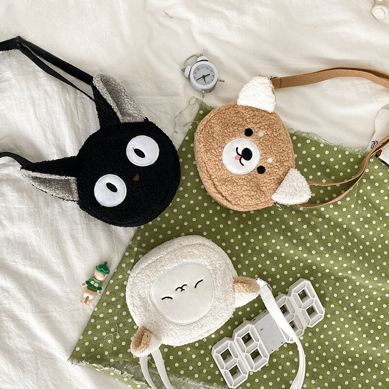Autumn and winter new cute ugly soft girl plush small bag funny cat bear sheep bag shoulder messenger bag Mssza