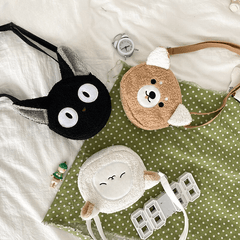 Autumn and winter new cute ugly soft girl plush small bag funny cat bear sheep bag shoulder messenger bag Mssza