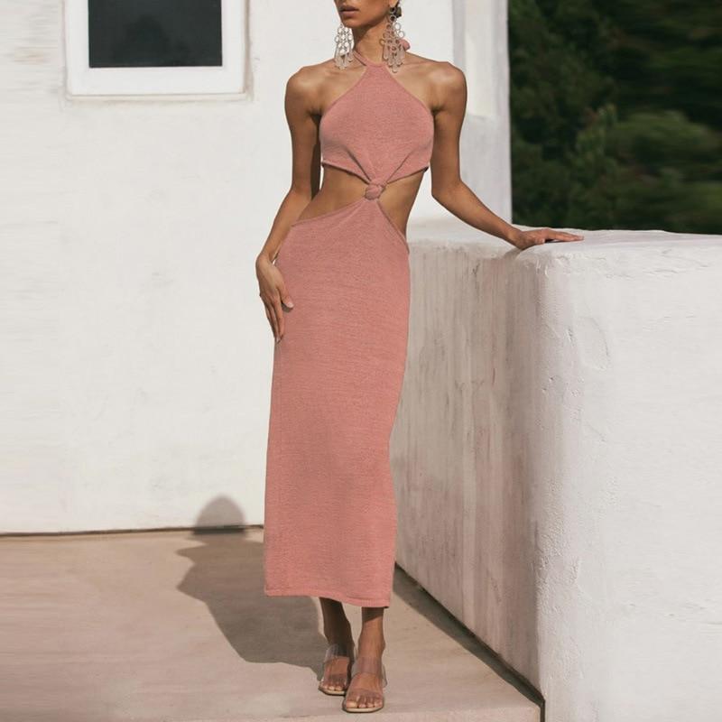 Vacation Outfits Knitted Halter Maxi Dresses Mssaz Desses