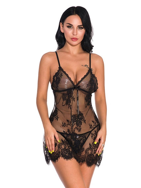 Babydolls Lace Top T-back 2 Piece Set Lingerie Mssza