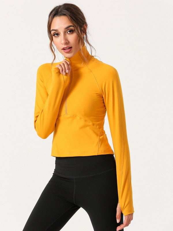 Back Hollow Out High Neck Zipper Yoga Sports T Shirt Mssza