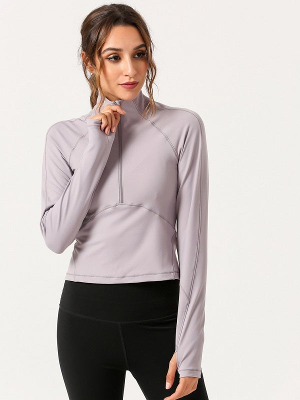 Back Hollow Out High Neck Zipper Yoga Sports T Shirt Mssza