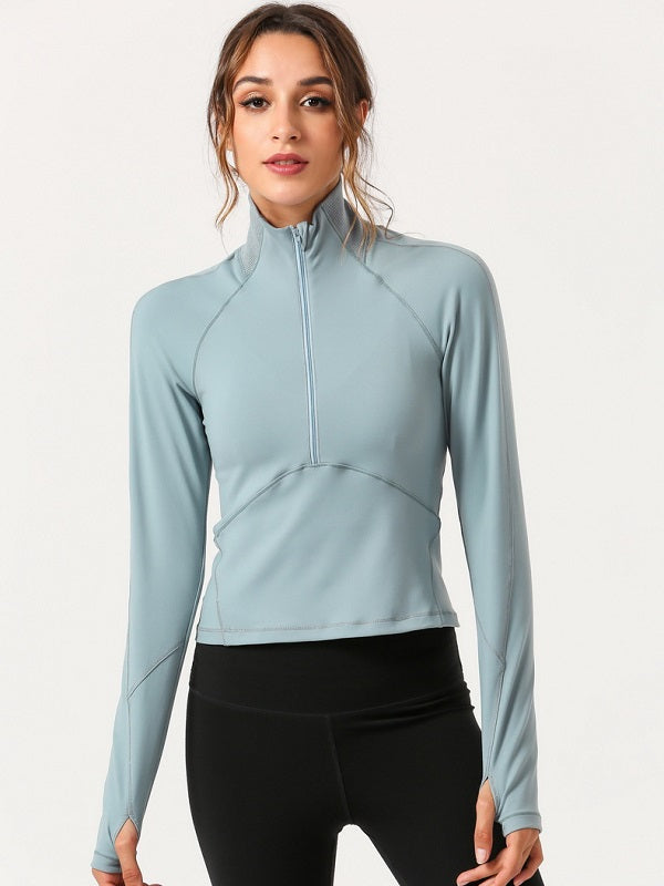 Back Hollow Out High Neck Zipper Yoga Sports T Shirt Mssza