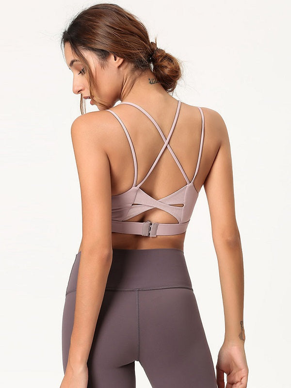 Backless Crossed Strap Back Closure Yoga Cropped Camis Mssza