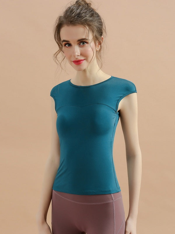Backless Cut Out Fitted Short Sleeve Yoga T-Shirt Mssza