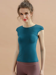 Backless Cut Out Fitted Short Sleeve Yoga T-Shirt Mssza