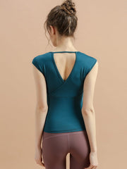 Backless Cut Out Fitted Short Sleeve Yoga T-Shirt Mssza