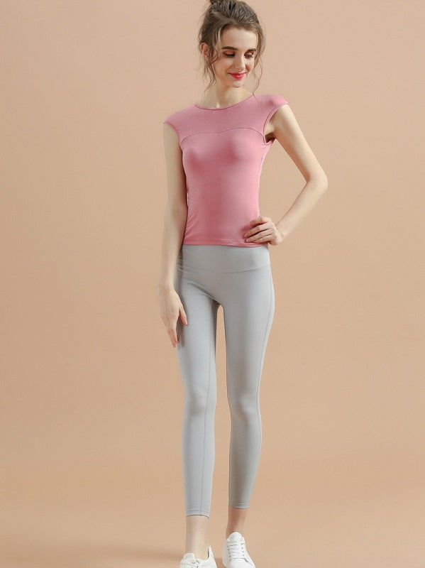 Backless Cut Out Fitted Short Sleeve Yoga T-Shirt Mssza