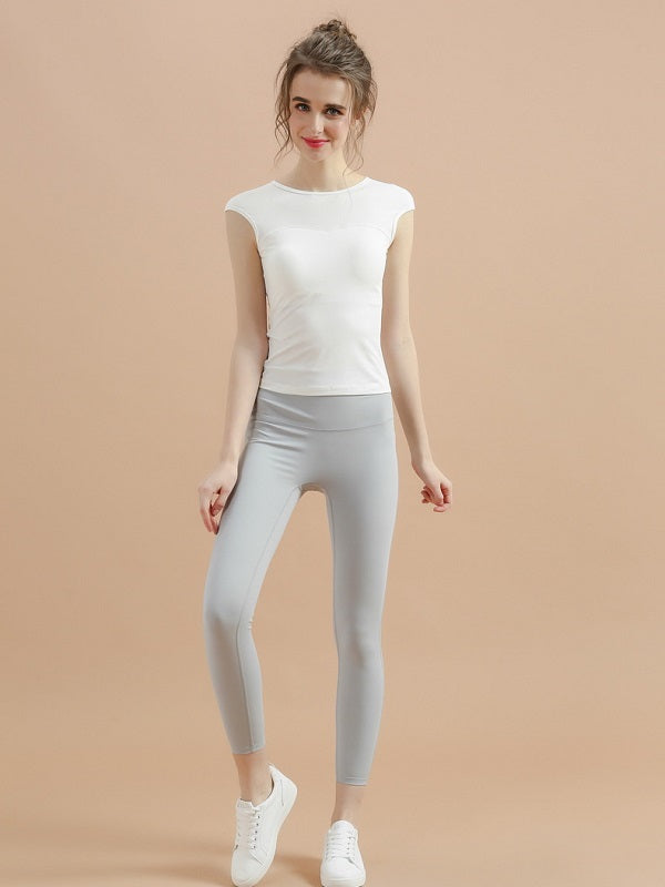 Backless Cut Out Fitted Short Sleeve Yoga T-Shirt Mssza