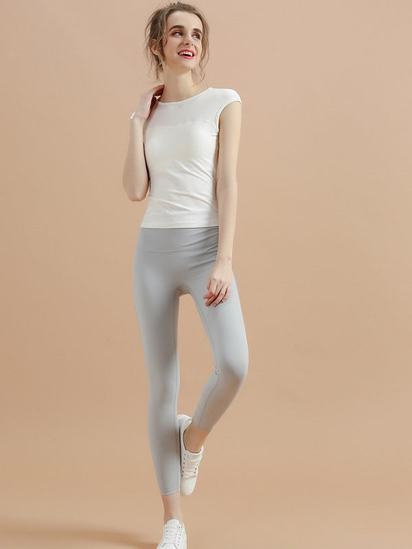 Backless Cut Out Fitted Short Sleeve Yoga T-Shirt Mssza