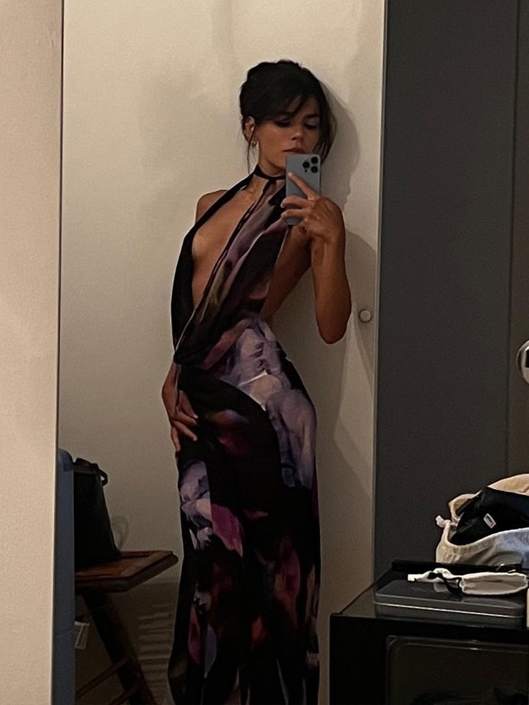 Backless Print Halter BodyconClub Party Dress Mssaz Desses