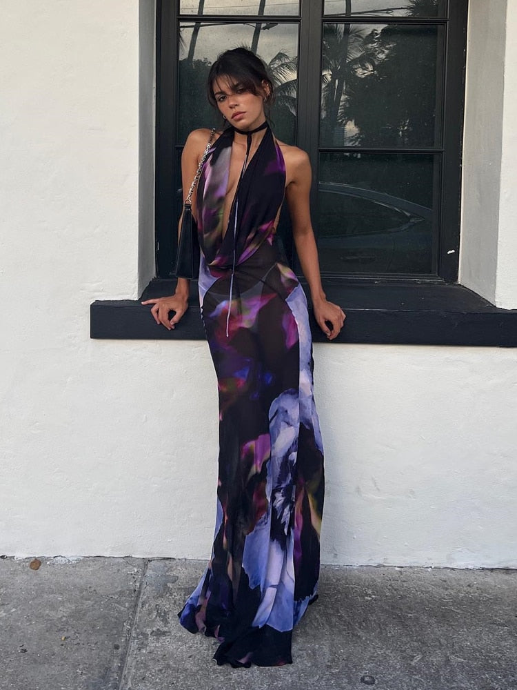 Backless Print Halter BodyconClub Party Dress Mssaz Desses