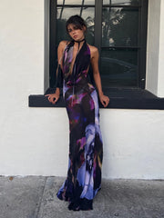 Backless Print Halter BodyconClub Party Dress Mssaz Desses