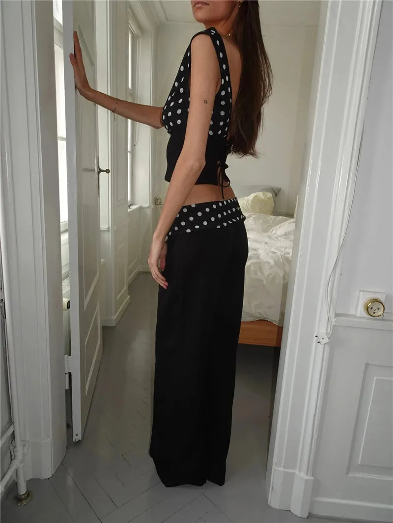 Backless Polka Dot Oblique Shoulder Pullovers Sleeveless Tank Tops Mssza