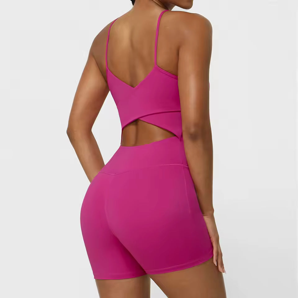 Backless Set Fitness Bodysuit Sports Siamese Sportswear Workout Jumpsuit One-piece Playsuit Yoga Suit Mssza