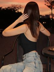 Backless Swing Collar Vests Halter Folds Skinny Street Versatile Daily Temperament Mini Tops Mssza